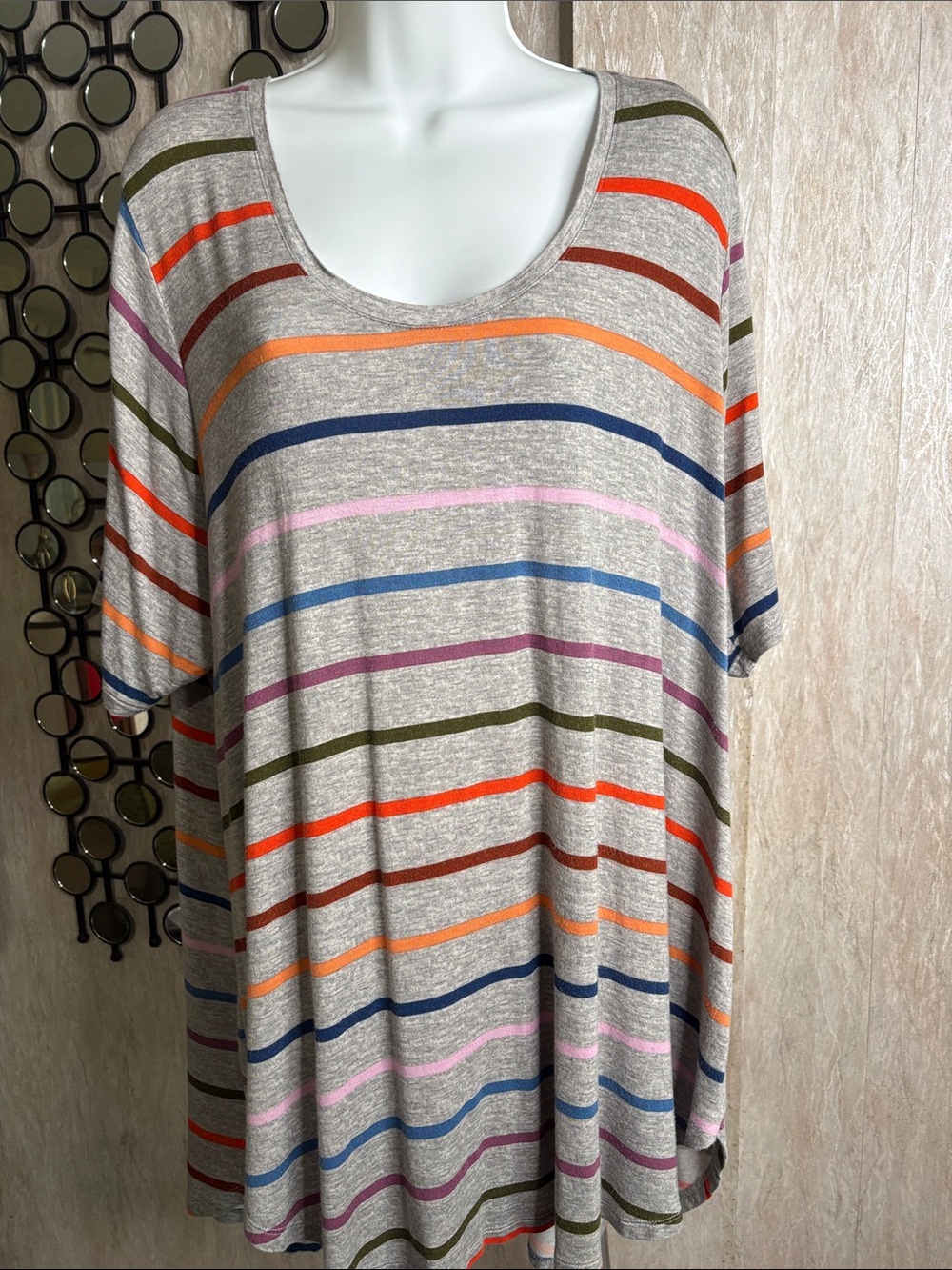 Maurices Heather Gray Scoop Neck Tunic with Multi Colored Stripes